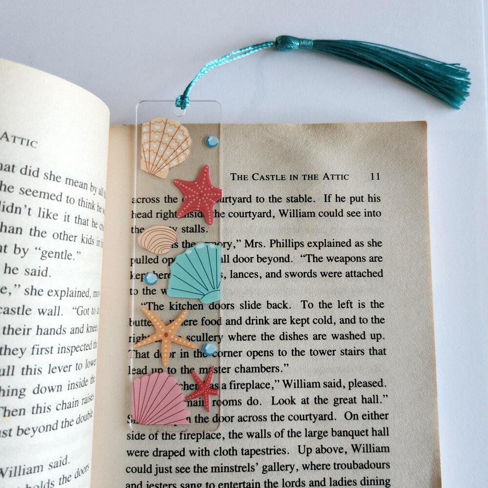 Nautical Sea Shell Print Bookmark Clear Acrylic Starfish Bookish Gift For Her